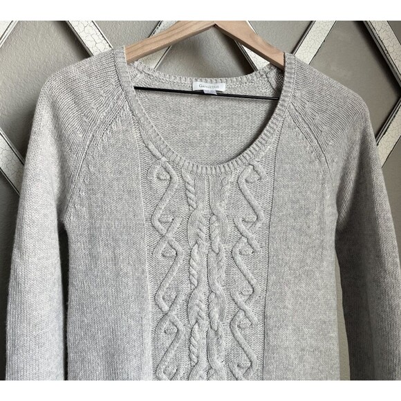 Garnet Hill Women's size XS 100% Cashmere Cable Knit Tunic Sweater - Gray - Picture 2 of 9
